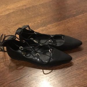 Top shop Black point toe leather flats side 6.5